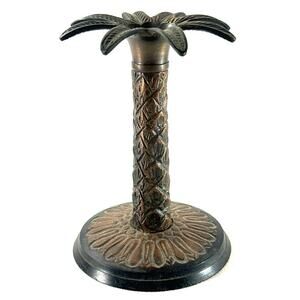 Vintage Brass Candlestick Holder Palm Leaf Floral Boho Decor Made in India 6”